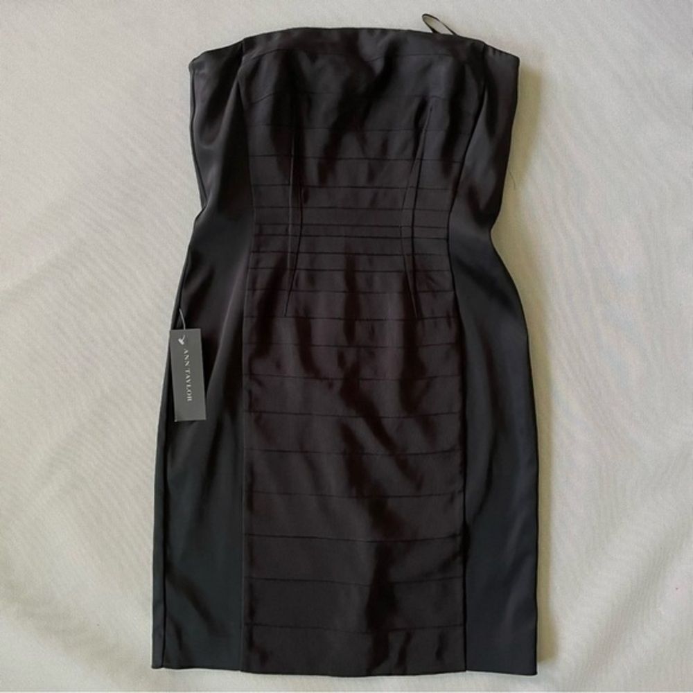 Ann Taylor NWT Grosgrain Satin Tuxedo Boning Panel Strapless Cocktail Dress Sz 4